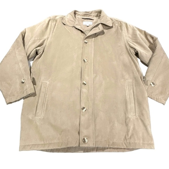 Cutter & Buck Men’s light tan faux suede Jacket Coat zip and button size large - Picture 1 of 13